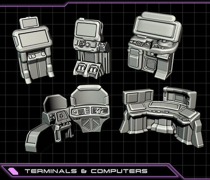 Terminals and Computers - Ignis Quadrant - EC3D, Infinity, Legion, Sci-fi, Cyberpunk, tabletop terrain, Scatter Scenery