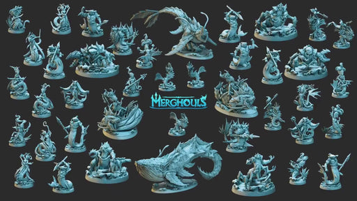 Deep Sea Valkyries - dnd and wargaming miniature - Merfolk, Mermaid, Triton, Pathfinder, Aquatic, Ranger, Seahorse, Fighter, Cavalry, Mount