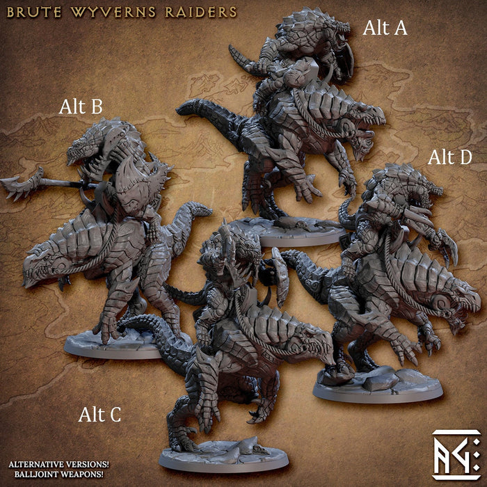 Brute Wyvern Riders - AG - Frostheart Lizardmen | DnD Miniature | Lizard | Monster | Ranger | Fighter | Barbarian | Seraphon | Pathfinder 2E