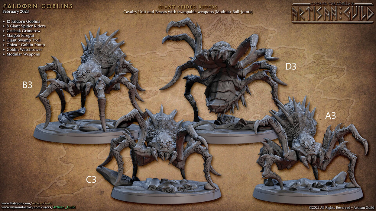 Giant Spider Riders - Artisan Guild Faldorn Goblins | Monster | Fantasy, DnD | Goblin | Fighter | Archer | Mounted | Swamp | Melee | Ranged