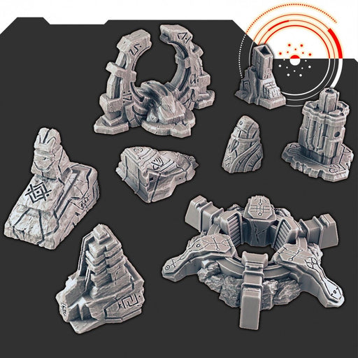 Sci-fi Scenery - Elder Artifacts - EC3D Design, Infinity, Legion, Scifi, Cyberpunk, Starfinder, ruins terrain, traveller, alien, ancient