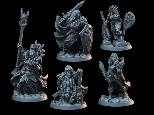 DnD Miniature Party Set 2 - 28mm Adventuring Group - Warlock | Rogue | Fighter Cleric/Paladin | Cleric | Barbarian | Pathfinder