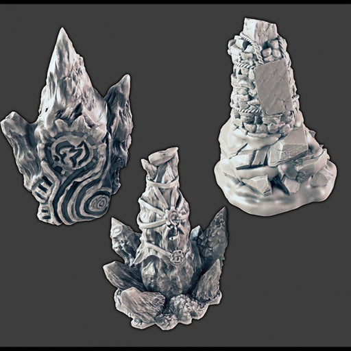 Icy Totems and Rocky Cairn - DND & Wargaming Terrain - EC3D Wilds of Wintertide, Snow, Arctic, Cold, scatter scenery, Pathfinder 2E, Fantasy