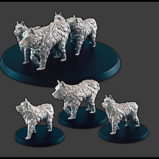 Sled Dogs - DND mini - EC3D Wintertide, Winter Miniature | Animal | Cold | 32mm | Snow | Arctic | Pathfinder | Wolf