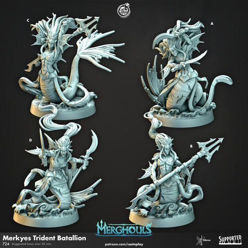Merkyes Trident Battalion - dnd and wargaming miniature - Sea Elf, Merfolk, Mermaid, Triton, Pathfinder, Aquatic, Monster, Fighter Barbarian