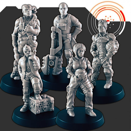 Sci-Fi Dock Workers and Pilots mini set - EC3D | Legion | Cyberpunk | Starfinder | Scifi | Futuristic | Cybernetic | Alien | Male | Female