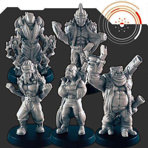 Sci-Fi Crew #1 mini set - EC3D | Legion | Cyberpunk | Starfinder | Scifi | Futuristic | Cybernetic | Alien | Human | Male | Spaceship