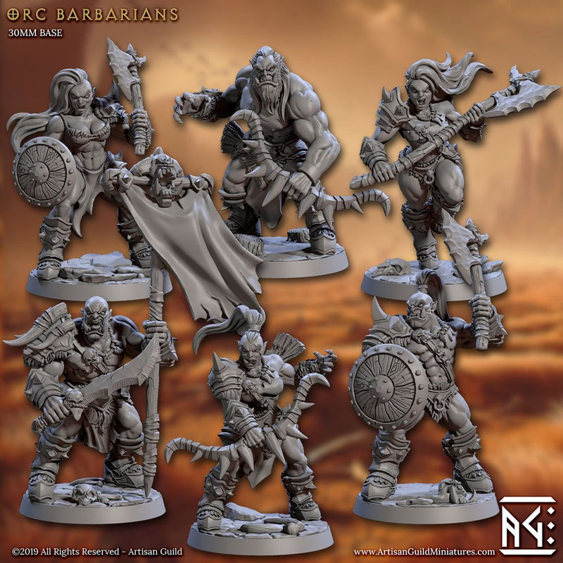 6 Orc Barbarians Set – Artisan Guild 3D printed tabletop miniature