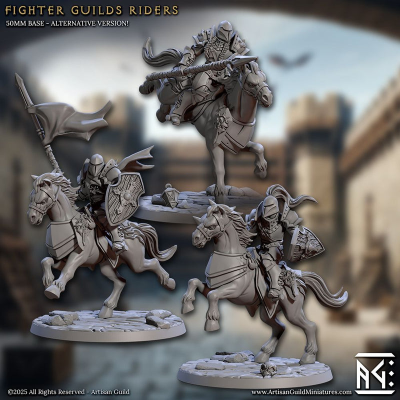 3 Mounted Helmeted Human Fighters Pack – Artisan Guild 3D printed tabletop miniature