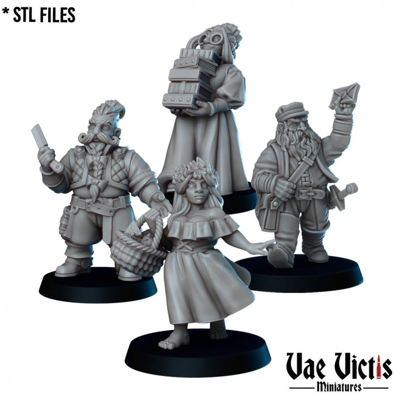 Dwarf Citizens – 4 Mini Set – Vae Victis 3D printed tabletop miniature
