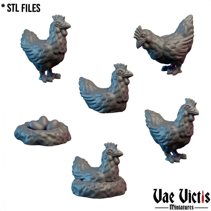 Chickens – Flock with Nest – Vae Victis 3D printed tabletop miniature