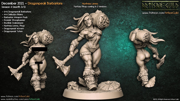 Huntress Lenna - Pinup - Artisan Guild | Barbarian | Fighter | Male | Warrior | Fantasy | Melee | Frostgrave | DnD | Pathfinder