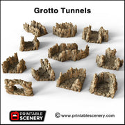 Grotto Tunnels - Printable Scenery | DnD | Clorehaven | Cave | Dungeon | Scene | Scatter Terrain | Wargaming | Pathfinder | 28mm 15mm 32mm