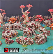 Raised Mushroom Caverns - Printable Scenery | DnD | Cave | Dungeon | Scene | Scatter Terrain | Wargaming | 28mm 15mm 32mm | Goblin Grotto