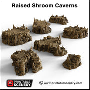 Raised Mushroom Caverns - Printable Scenery | DnD | Cave | Dungeon | Scene | Scatter Terrain | Wargaming | 28mm 15mm 32mm | Goblin Grotto