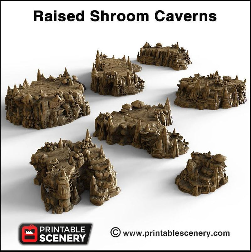Raised Mushroom Caverns - Printable Scenery | DnD | Cave | Dungeon | Scene | Scatter Terrain | Wargaming | 28mm 15mm 32mm | Goblin Grotto