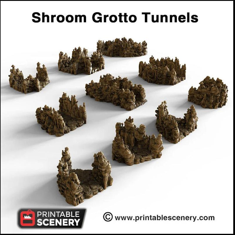 Mushroom Grotto Tunnels - Printable Scenery | DnD | Cave | Dungeon | Scene | Scatter Terrain | Wargaming | Pathfinder | 28mm 15mm 32mm