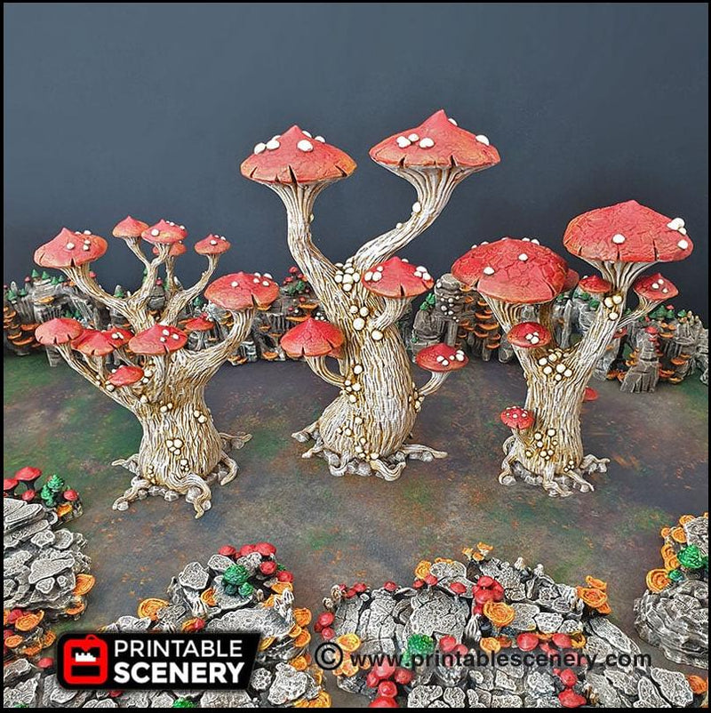Magic Mushrooms Tree Set - Printable Scenery | DnD | Cave | Swamp | Trees | Scatter Terrain | Wargaming | Goblin Grotto | 28mm 15mm 32mm