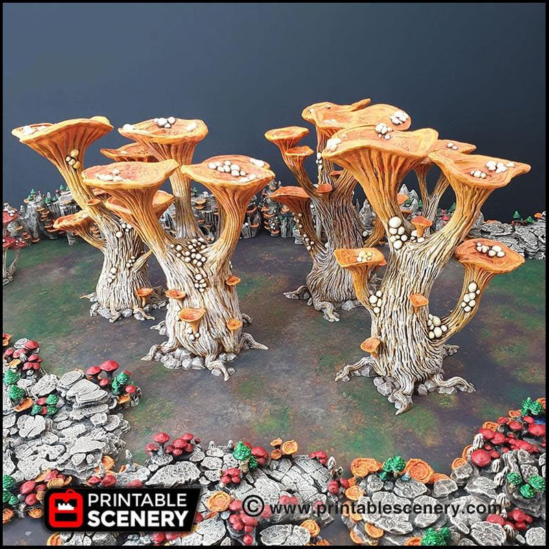 Blooming Lanterns Mushroom Tree Set - Printable Scenery | DnD | Cave | Swamp | Scatter Terrain | Wargaming | Goblin Grotto | 28mm 15mm 32mm