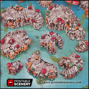 Raised Mushroom Caverns - Printable Scenery | DnD | Cave | Dungeon | Scene | Scatter Terrain | Wargaming | 28mm 15mm 32mm | Goblin Grotto