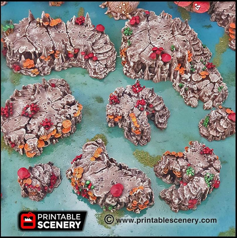 Raised Mushroom Caverns - Printable Scenery | DnD | Cave | Dungeon | Scene | Scatter Terrain | Wargaming | 28mm 15mm 32mm | Goblin Grotto