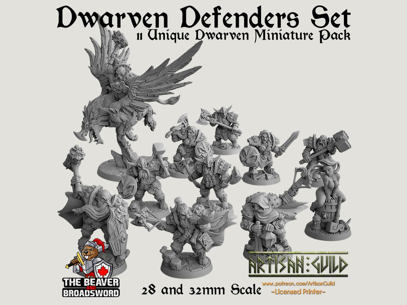 Dwarven Defenders mini set - Artisan Guild | DnD | Fighter | Barbarian | Dwarf | Cleric | Paladin | Pathfinder, TTRPG, Wargaming, Frostgrave