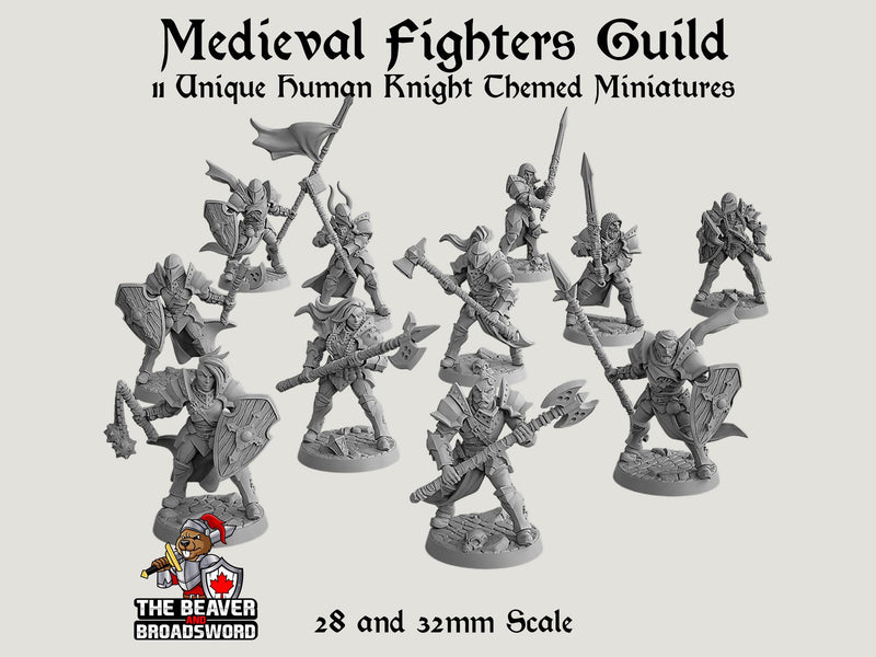 Fighter's Guild dnd mini set - Artisan Guild | Barbarian | Knight | Cleric | Paladin, Pathfinder, TTRPG, Wargaming, Warrior, Human, medieval