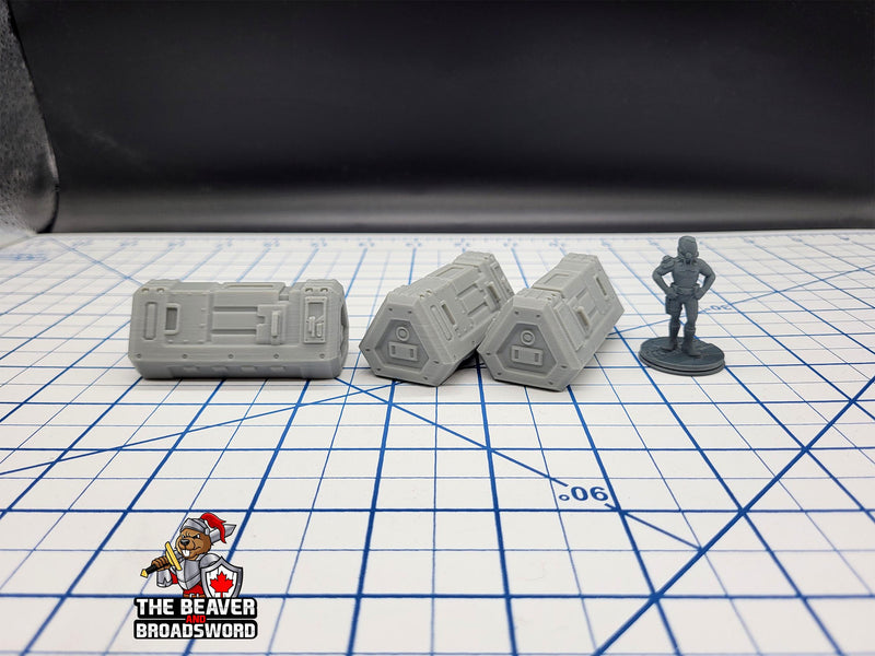 Scifi Medium Cargo Containers - EC3D , Infinity, Legion, Cyberpunk, Starfinder, tabletop terrain, Sci-fi Scenery, Wargaming, Space Hangar