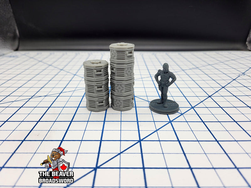 Scifi Stackable Cargo Containers - EC3D , Infinity, Legion, Cyberpunk, Starfinder, tabletop terrain, Sci-fi Scenery, Wargaming, Space Hangar