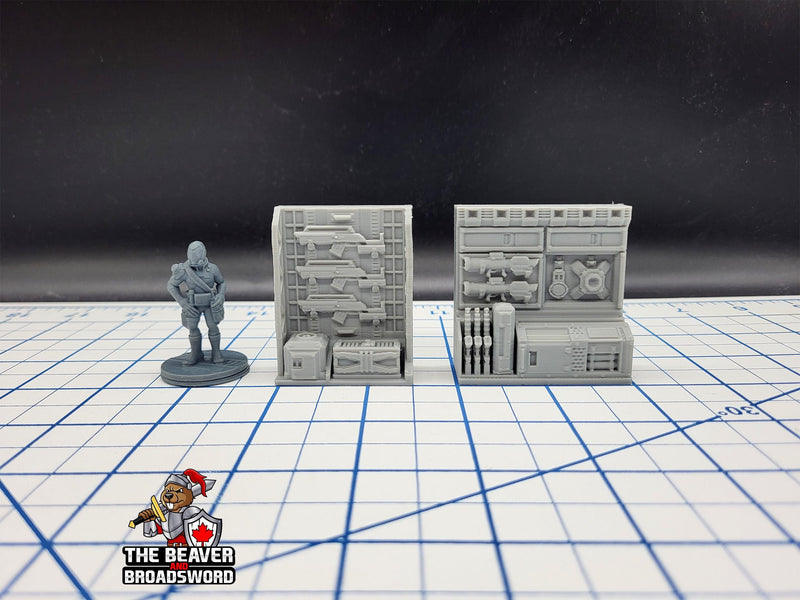 Scifi Small Armory - EC3D , Infinity, Legion, Sci-fi, Cyberpunk, Starfinder, tabletop terrain, Sci-fi Scenery, Wargaming, Space, Weapons