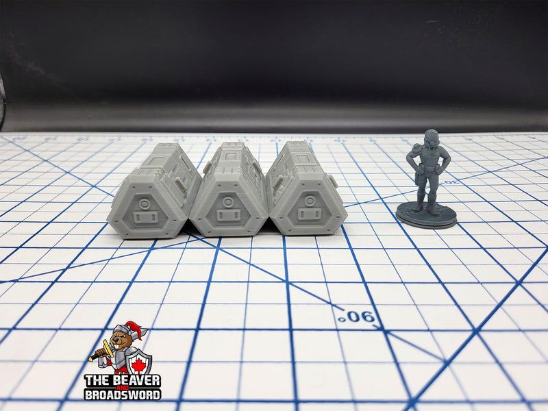 Scifi Medium Cargo Containers - EC3D , Infinity, Legion, Cyberpunk, Starfinder, tabletop terrain, Sci-fi Scenery, Wargaming, Space Hangar