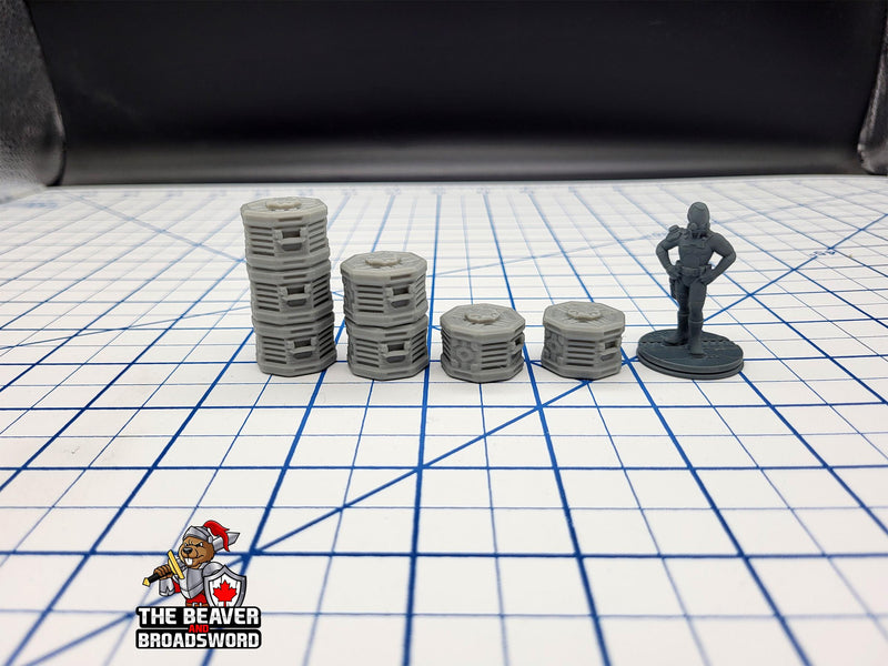 Scifi Stackable Cargo Containers - EC3D , Infinity, Legion, Cyberpunk, Starfinder, tabletop terrain, Sci-fi Scenery, Wargaming, Space Hangar