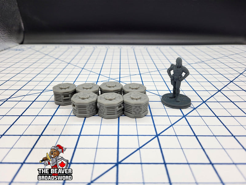 Scifi Stackable Cargo Containers - EC3D , Infinity, Legion, Cyberpunk, Starfinder, tabletop terrain, Sci-fi Scenery, Wargaming, Space Hangar