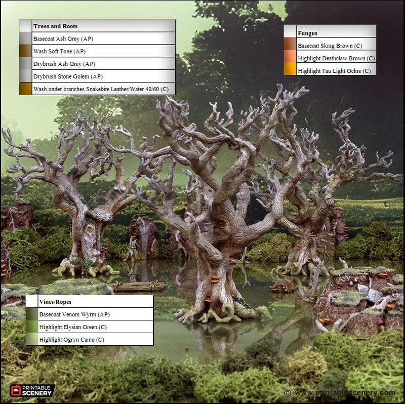 Wildwood Trees - The Gloaming Swamps by Printable Scenery, DnD, Wargaming, High Quality 3D Printed, Swamp Theme, 28mm 32mm scales, D&D