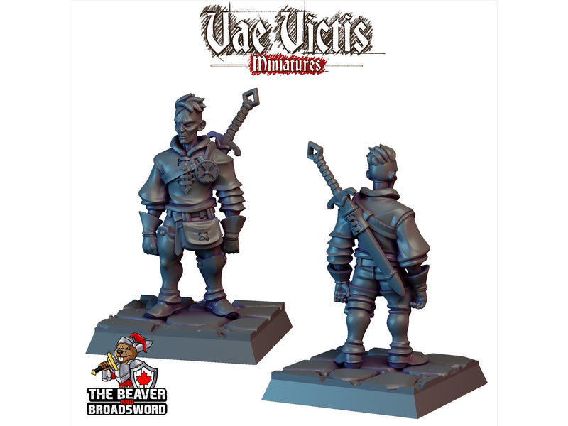 Young Mercenary mini Human Fighter Paladin - DnD, Fantasy, Medieval, High Quality Resin Printed 28mm 32mm Tabletop Miniatures Tough Figurine