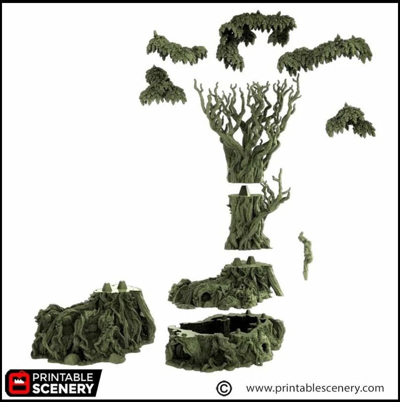Giant Swamp Tree and Hovel - The Gloaming Swamps by Printable Scenery, DnD, Wargaming, High Quality 3D Printed, 28mm 32mm scales, D&D
