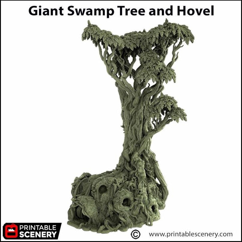 Giant Swamp Tree and Hovel - The Gloaming Swamps by Printable Scenery, DnD, Wargaming, High Quality 3D Printed, 28mm 32mm scales, D&D