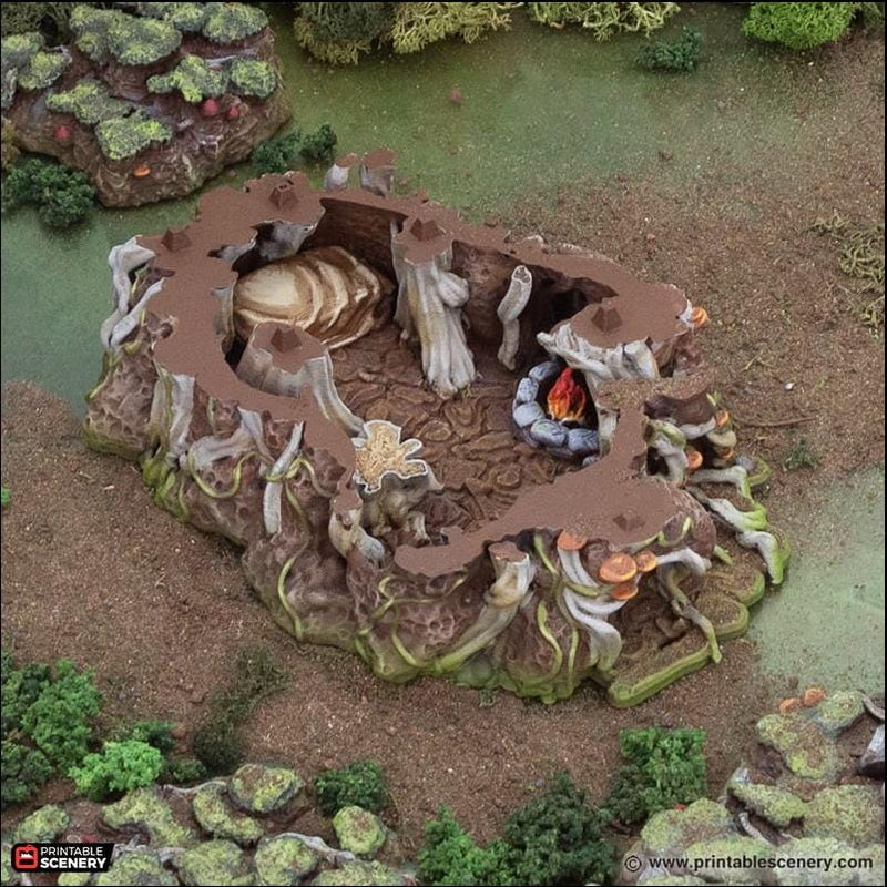 Giant Swamp Tree and Hovel - The Gloaming Swamps by Printable Scenery, DnD, Wargaming, High Quality 3D Printed, 28mm 32mm scales, D&D