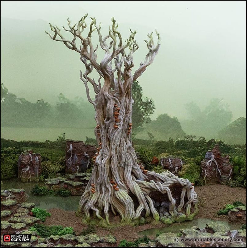 Giant Swamp Tree and Hovel - The Gloaming Swamps by Printable Scenery, DnD, Wargaming, High Quality 3D Printed, 28mm 32mm scales, D&D