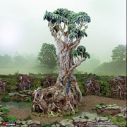 Giant Swamp Tree and Hovel - The Gloaming Swamps by Printable Scenery, DnD, Wargaming, High Quality 3D Printed, 28mm 32mm scales, D&D