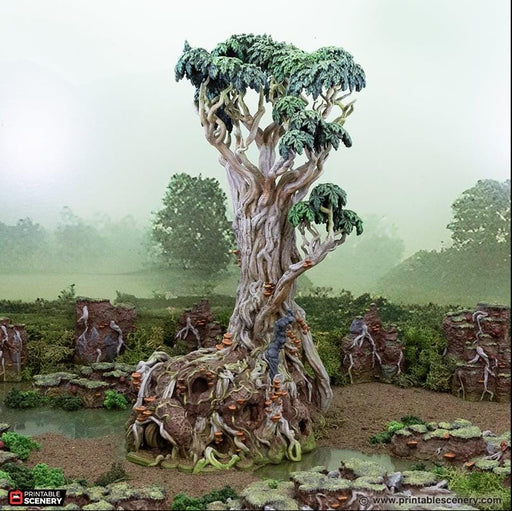 Giant Swamp Tree and Hovel - The Gloaming Swamps by Printable Scenery, DnD, Wargaming, High Quality 3D Printed, 28mm 32mm scales, D&D