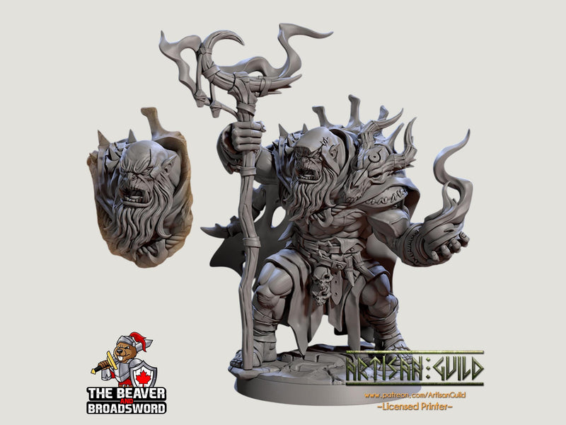 Mountain Orc Warlock, Wizard, Sorcerer premium DnD mini - High Quality Resin Printed 28mm 32mm Tabletop Miniature, Tough Durable Figurine