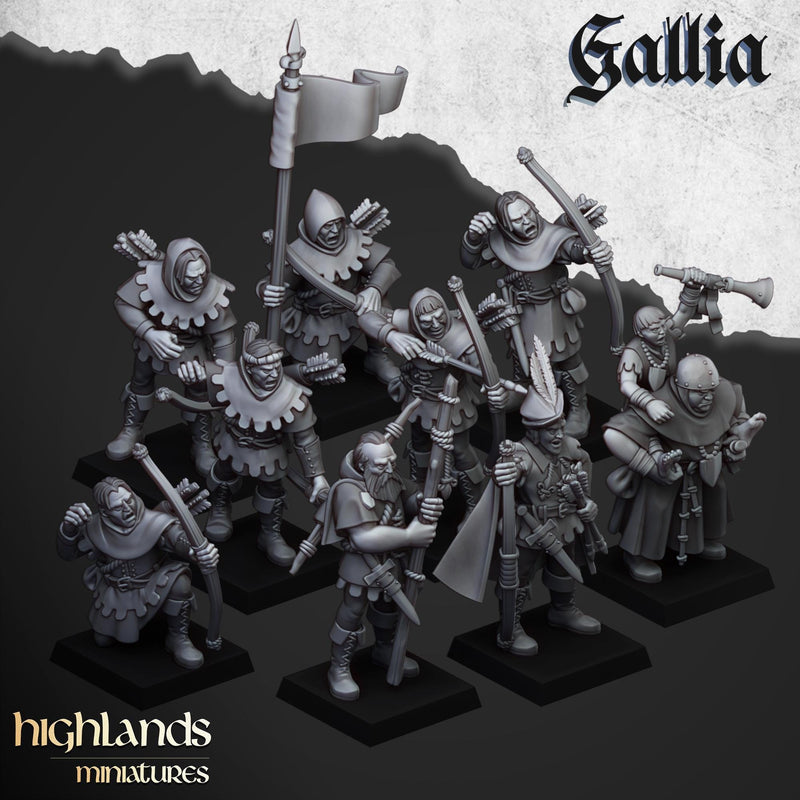 Sherwood Archers - 28/32mm Scale Premium Resin Models for Wargaming and ttRPG, DnD, Human, Gallia, Durable, High Quality, Archer Unit, Hero