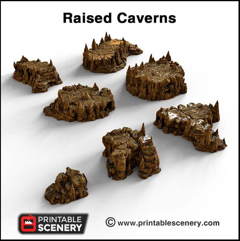 Raised Caverns | Cave themed Tabletop Terrain from Printable Scenery, Durable, High Quality, Dungeons & Dragons and TTRPG, Wargaming Scatter