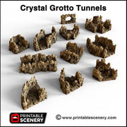 Crystal Tunnels Modular 11pc set | DnD Cave Scatter Terrain Rocks Dungeon Scenery RPG Tabletop Mini Game Tiles 3D Printed TTRPG Grotto