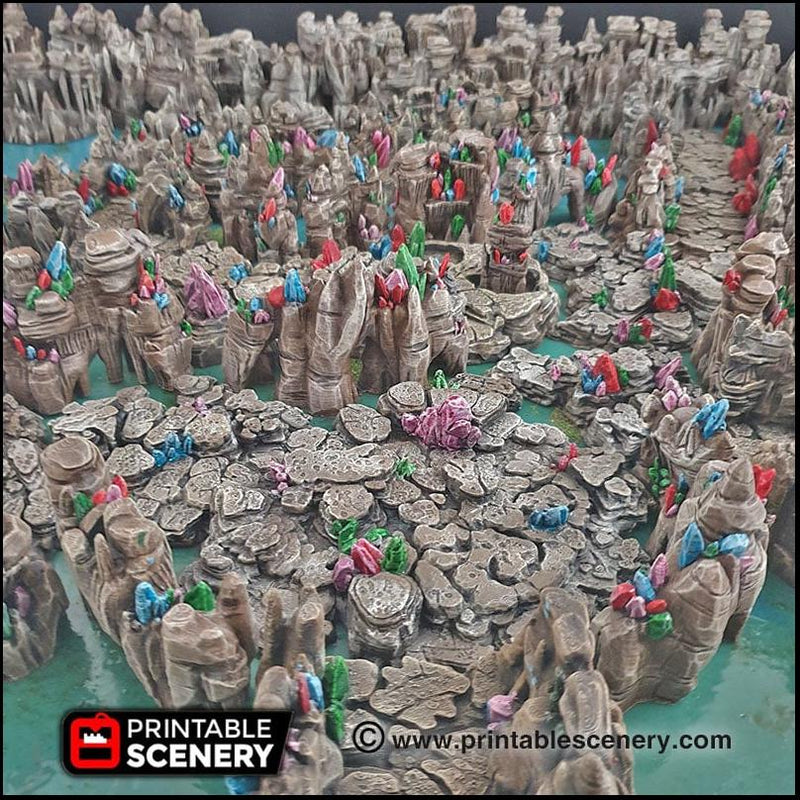 Crystal Tunnels Modular 11pc set | DnD Cave Scatter Terrain Rocks Dungeon Scenery RPG Tabletop Mini Game Tiles 3D Printed TTRPG Grotto