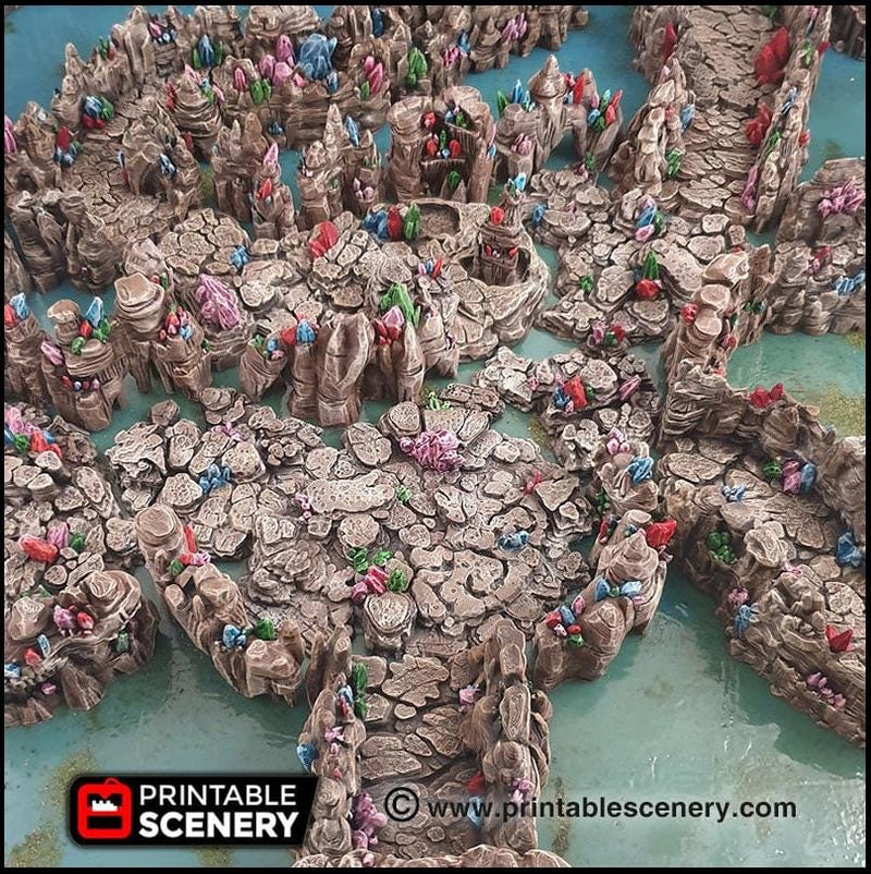 Crystal Tunnels Modular 11pc set | DnD Cave Scatter Terrain Rocks Dungeon Scenery RPG Tabletop Mini Game Tiles 3D Printed TTRPG Grotto