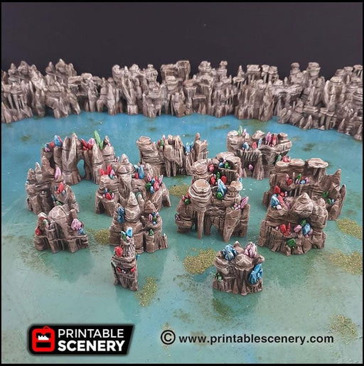 Crystal Grotto Walls | DnD Cave Scatter Terrain Rocks Dungeon Printable Scenery RPG Tabletop Mini Game Tiles 3D Printed TTRPG Pathfinder