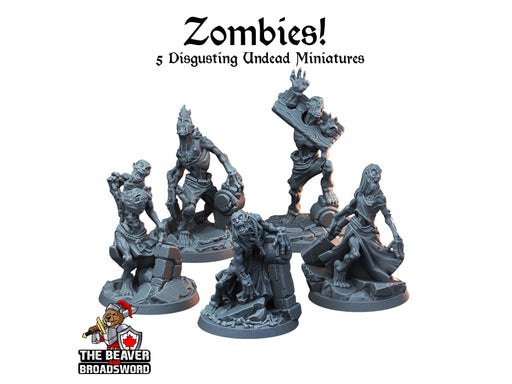 5 Zombie Miniature Pack - Arbiter Miniatures | DnD | Undead | Skeleton | Necromancer | Chef | 28mm 32mm | Pathfinder | Monster | Wargaming