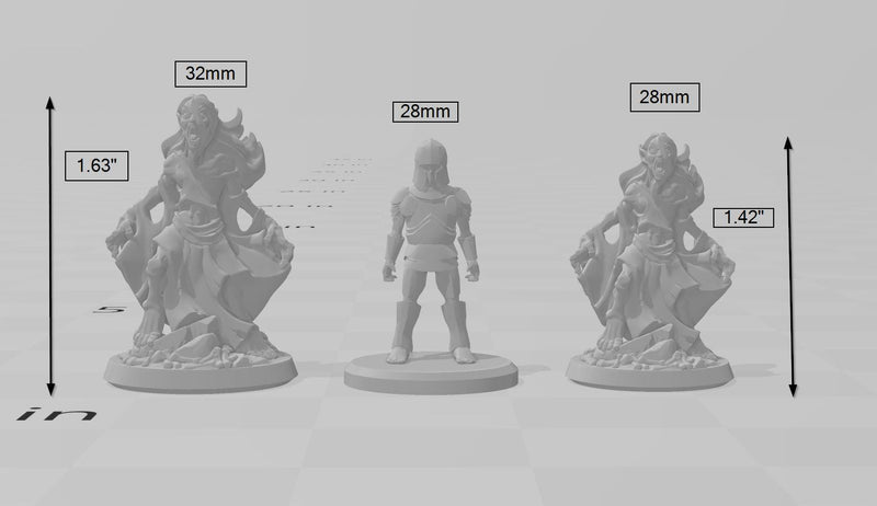 4 Ghost and Banshee Miniature Pack - Arbiter Miniatures | DnD | Undead | Skeleton | Necromancer | 28mm 32mm | Pathfinder | Wargaming